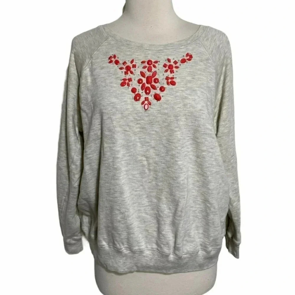 Fresh XL Gray‎ beaded collar sweatshirt